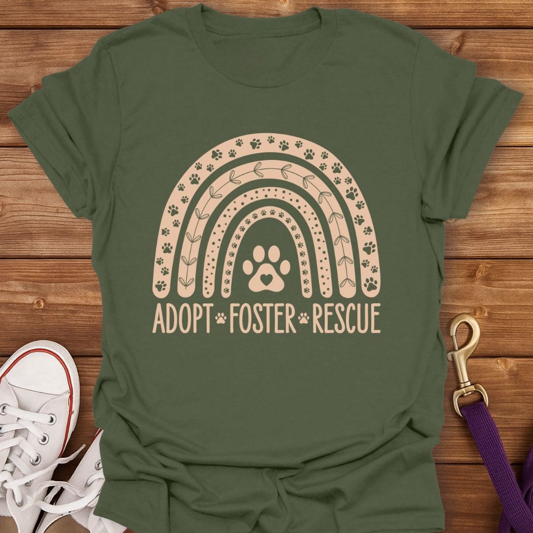 Adopt Foster Rescue Rainbow T-Shirt Military Green / S