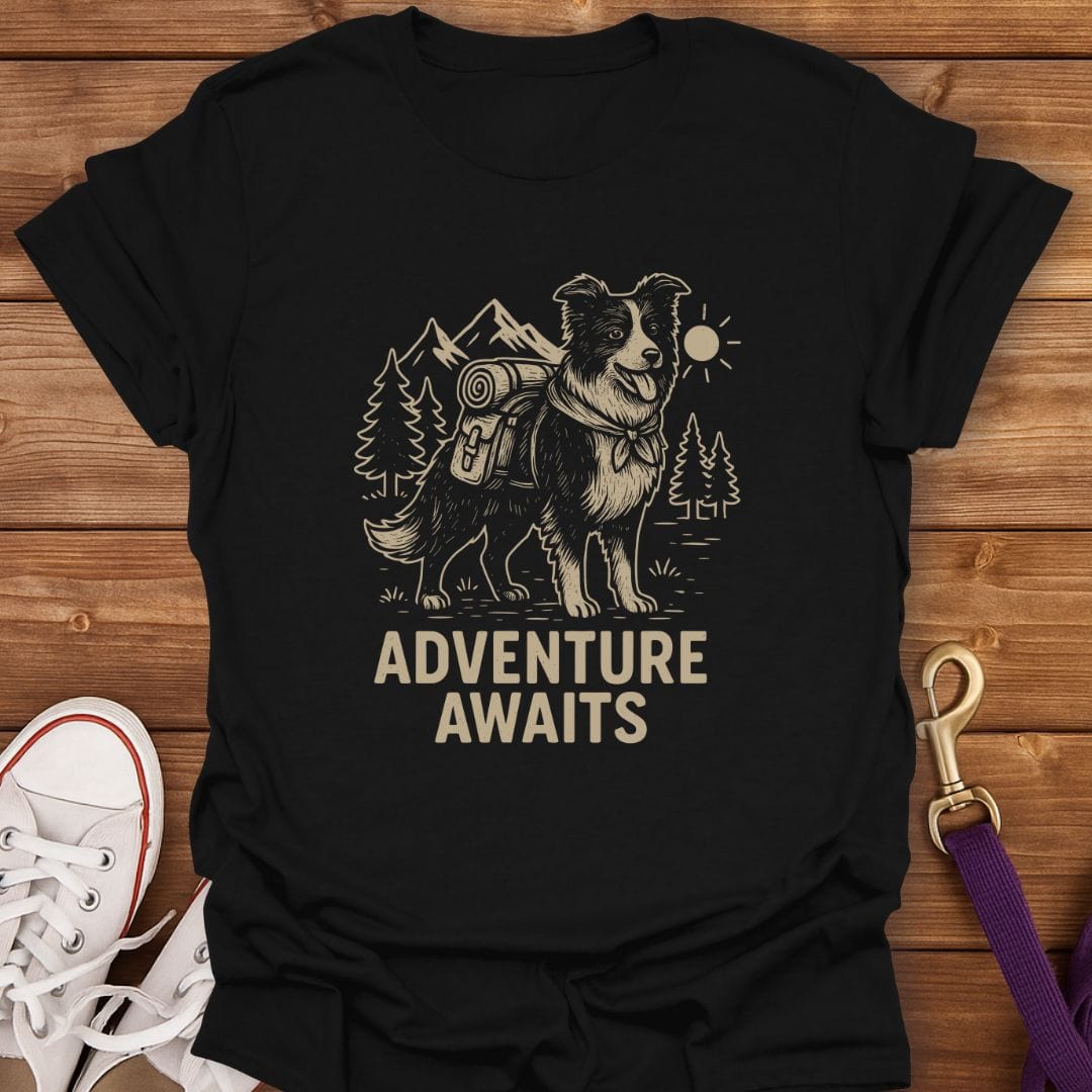 Adventure Awaits Dog T-Shirt Black / S