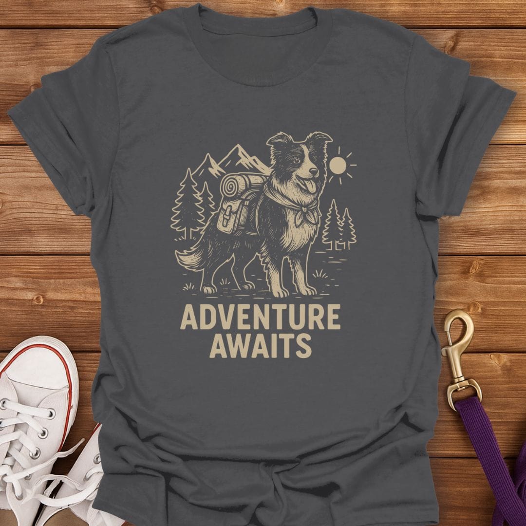 Adventure Awaits Dog T-Shirt Charcoal / S