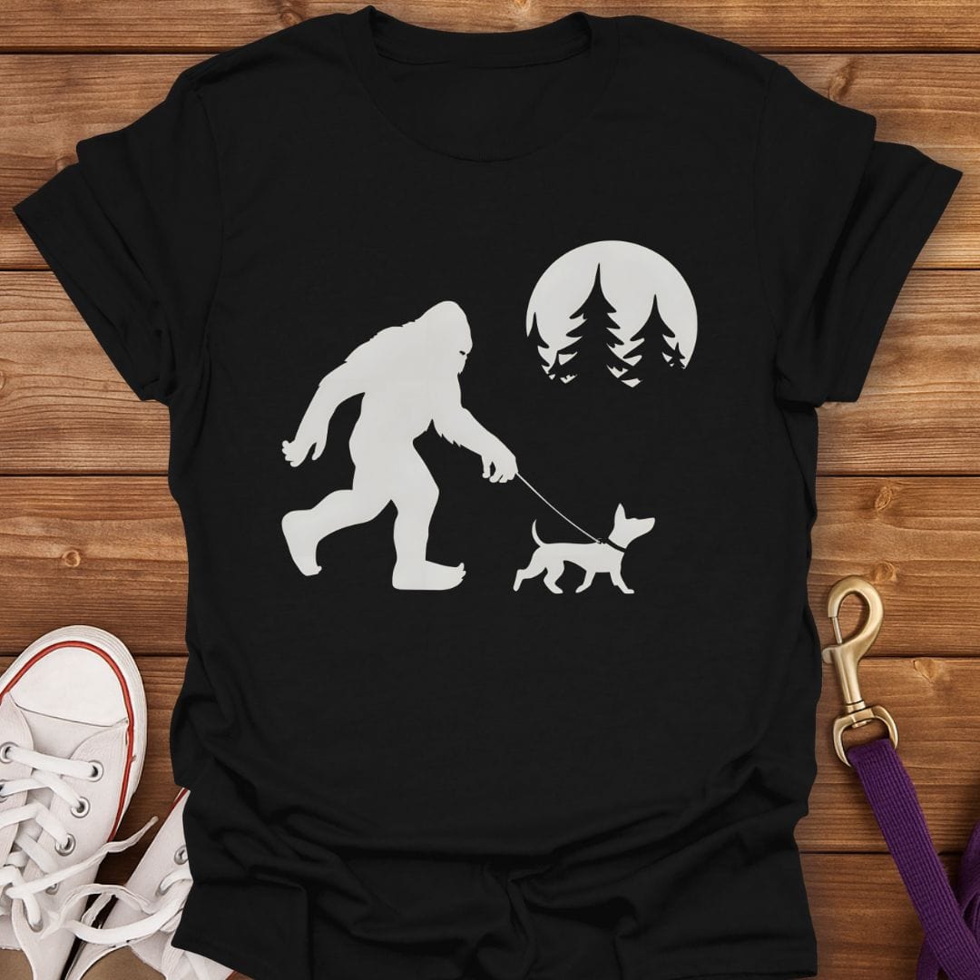 Bigfoot Walks My Dog T-Shirt Black / S