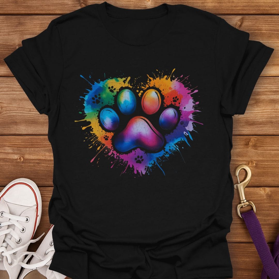 Color Splash Paw Print T-Shirt Black / S