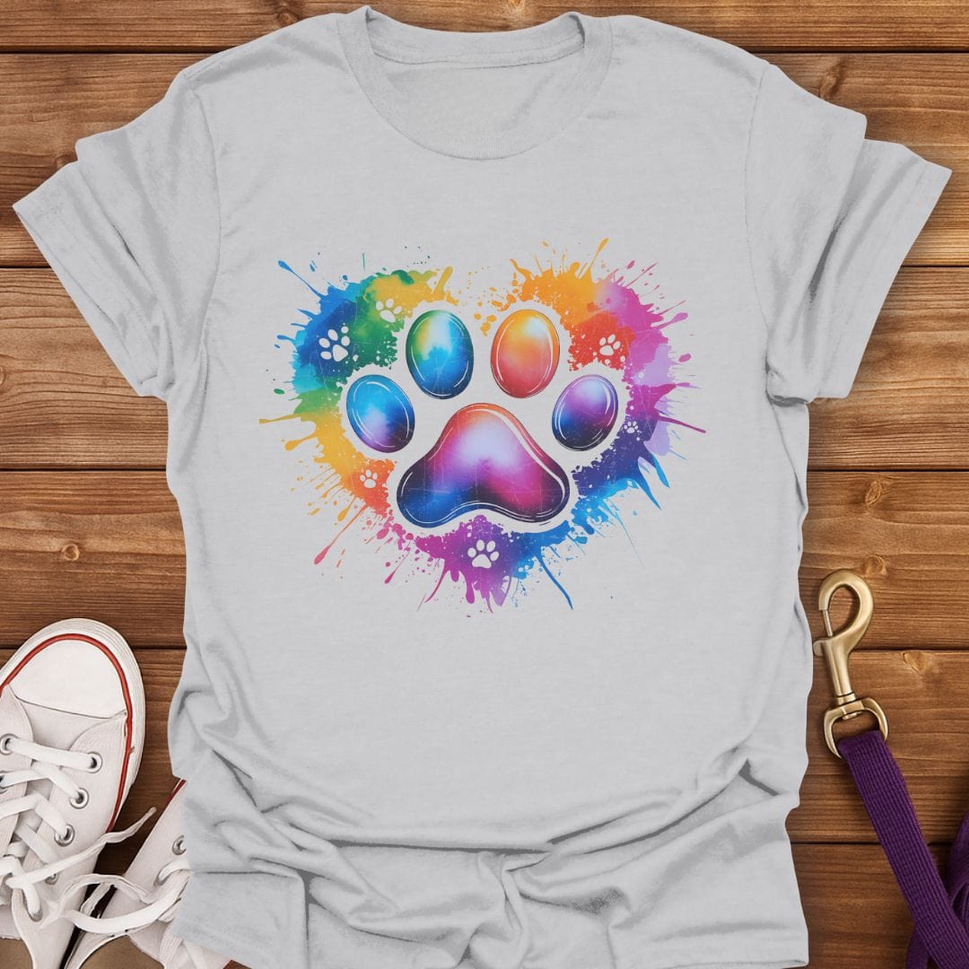 Color Splash Paw Print T-Shirt Ice Grey / S