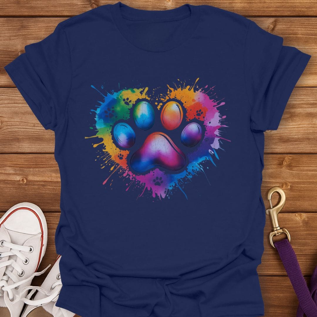Color Splash Paw Print T-Shirt Navy / S