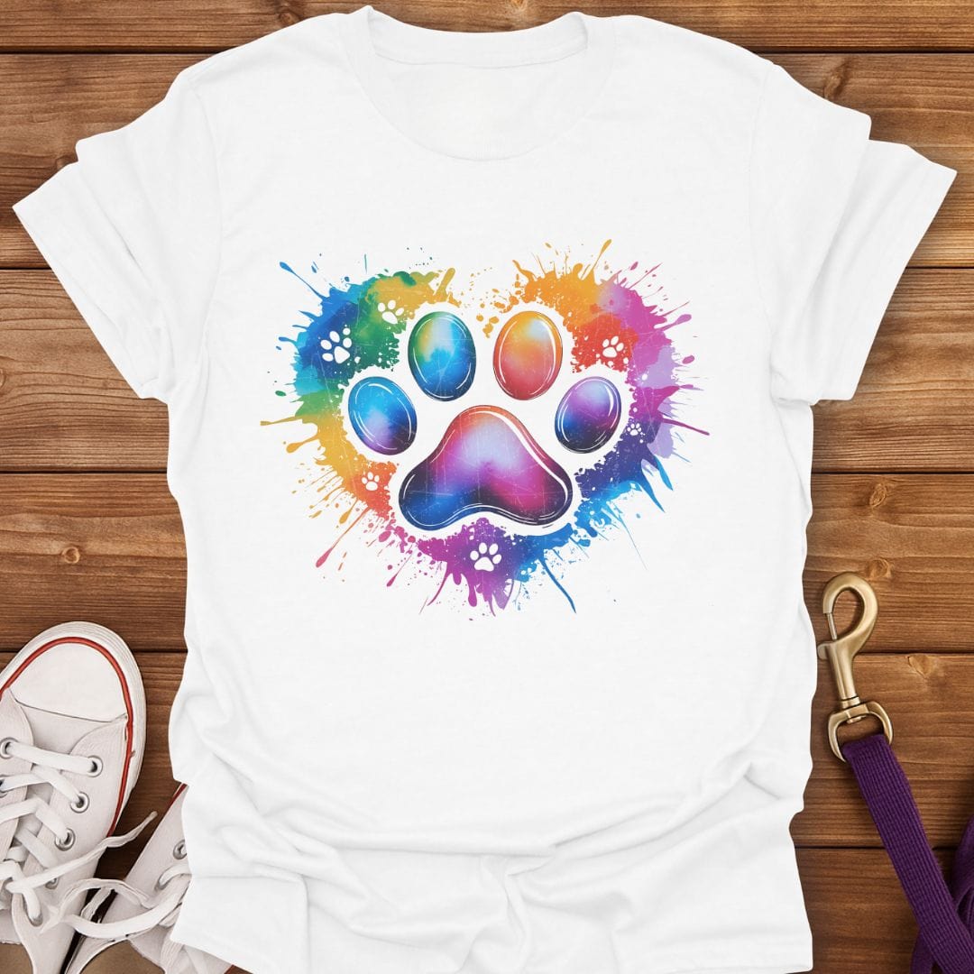 Color Splash Paw Print T-Shirt White / S