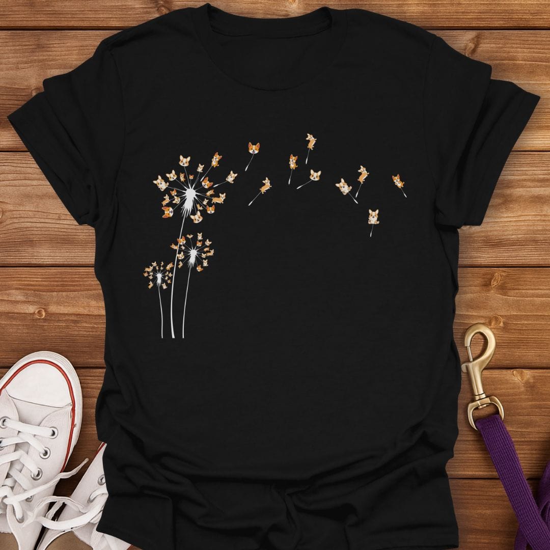 Corgi Dandelion Wishes T-Shirt Black / S