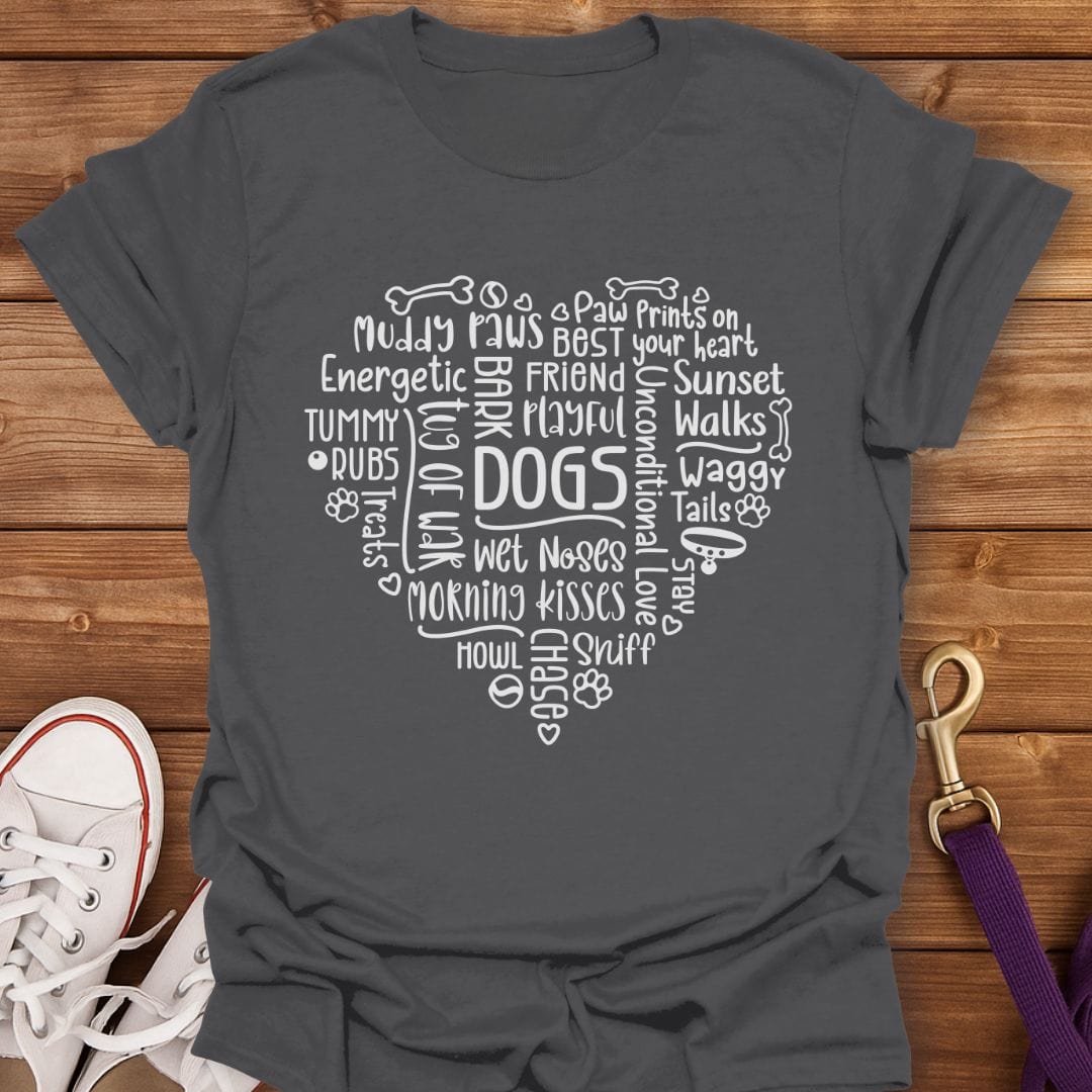 Dog Heart Word Cloud T-Shirt Charcoal / S