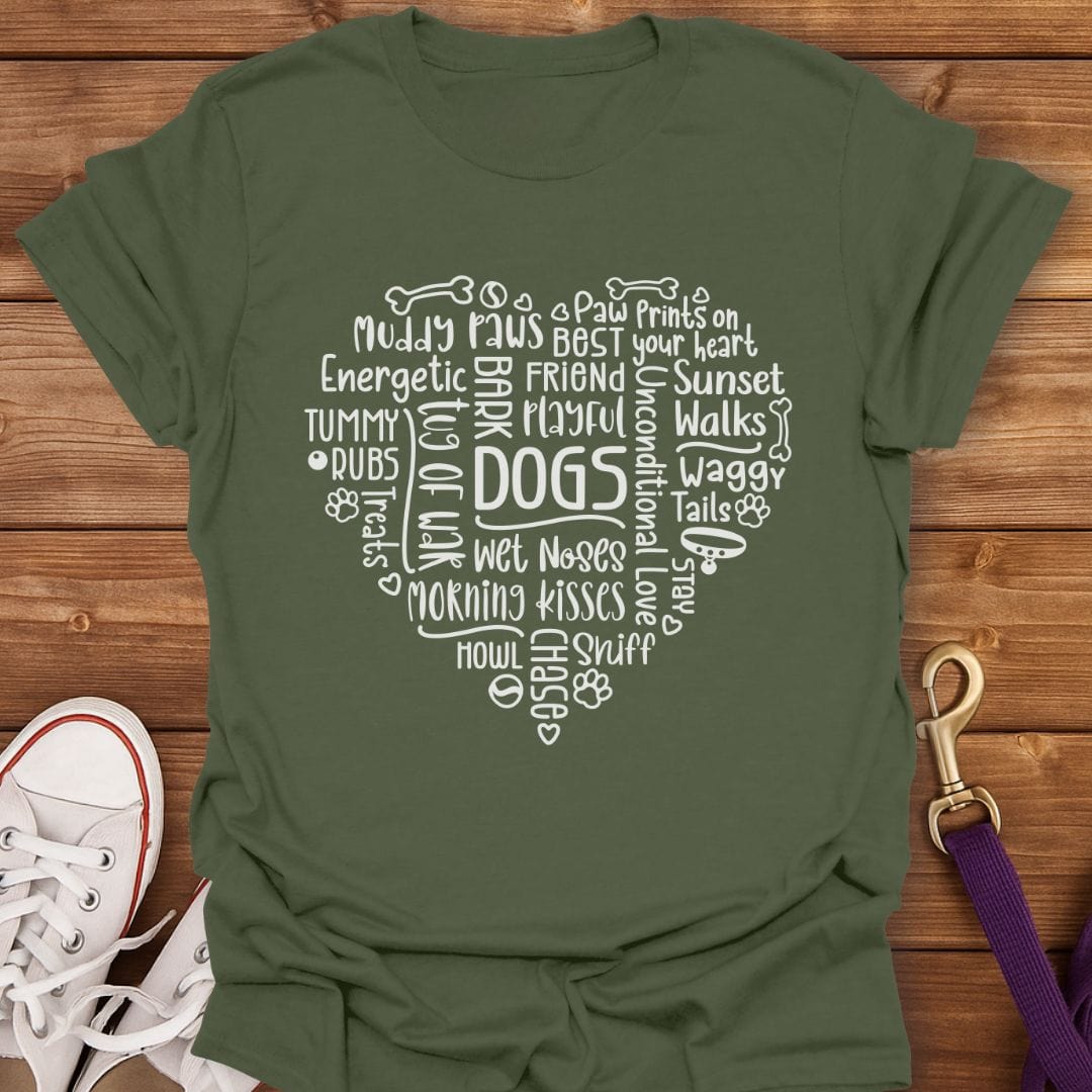 Dog Heart Word Cloud T-Shirt Military Green / S