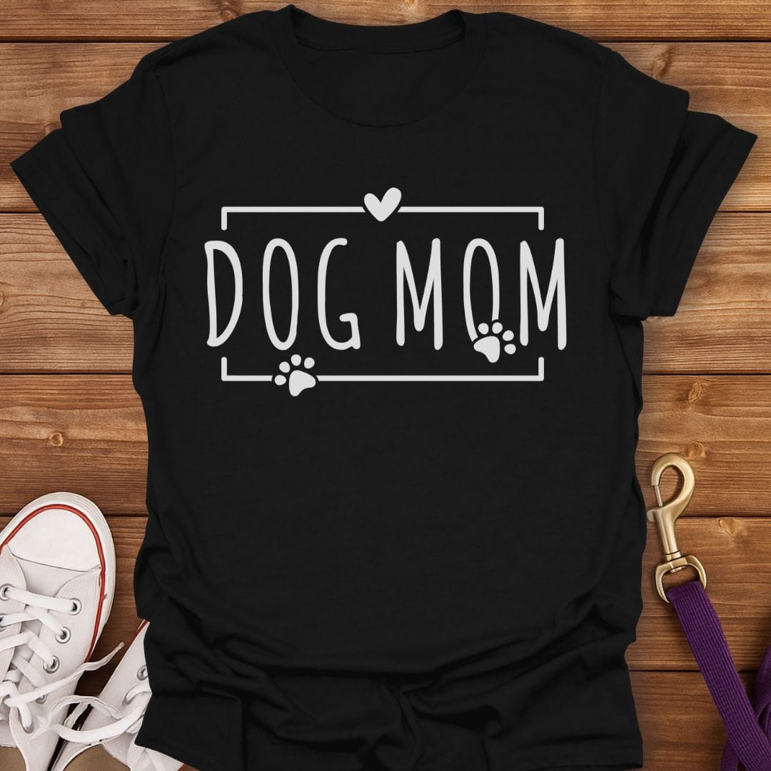 Dog Mom Heart Paw Print T-Shirt Black / S