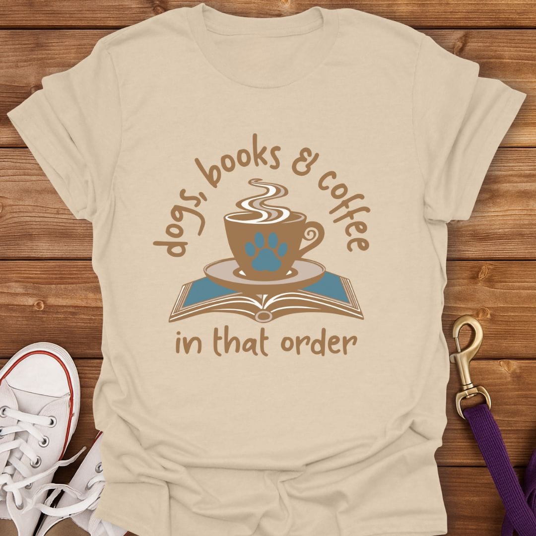 Dogs Books and Coffee T-Shirt Sand / S