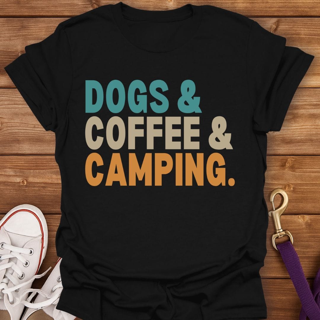 Dogs Coffee Camping T-Shirt Black / S
