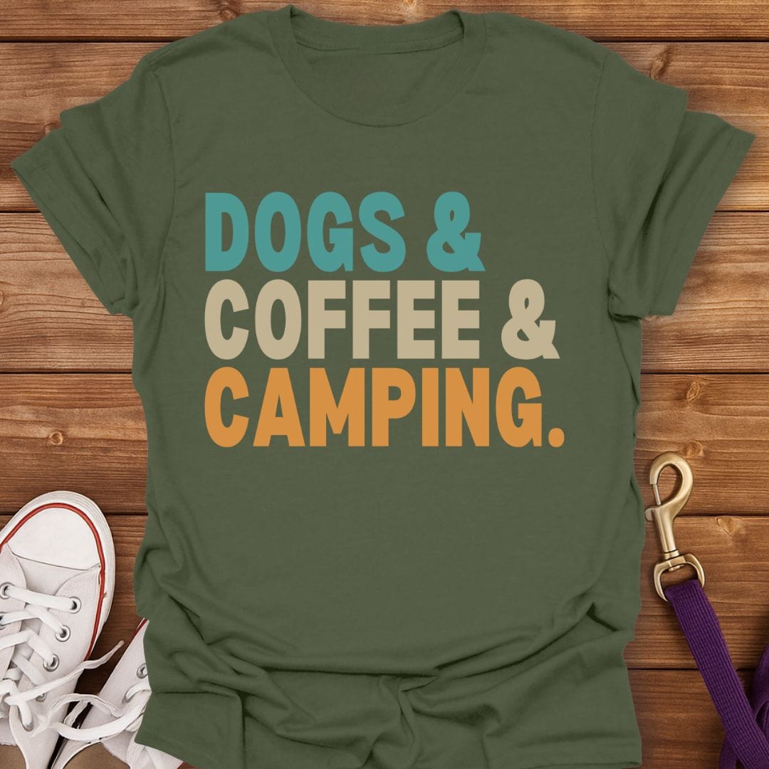 Dogs Coffee Camping T-Shirt Military Green / S