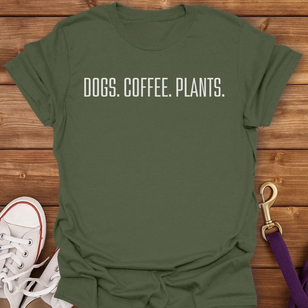 Dogs Coffee Plants T-Shirt Military Green / S