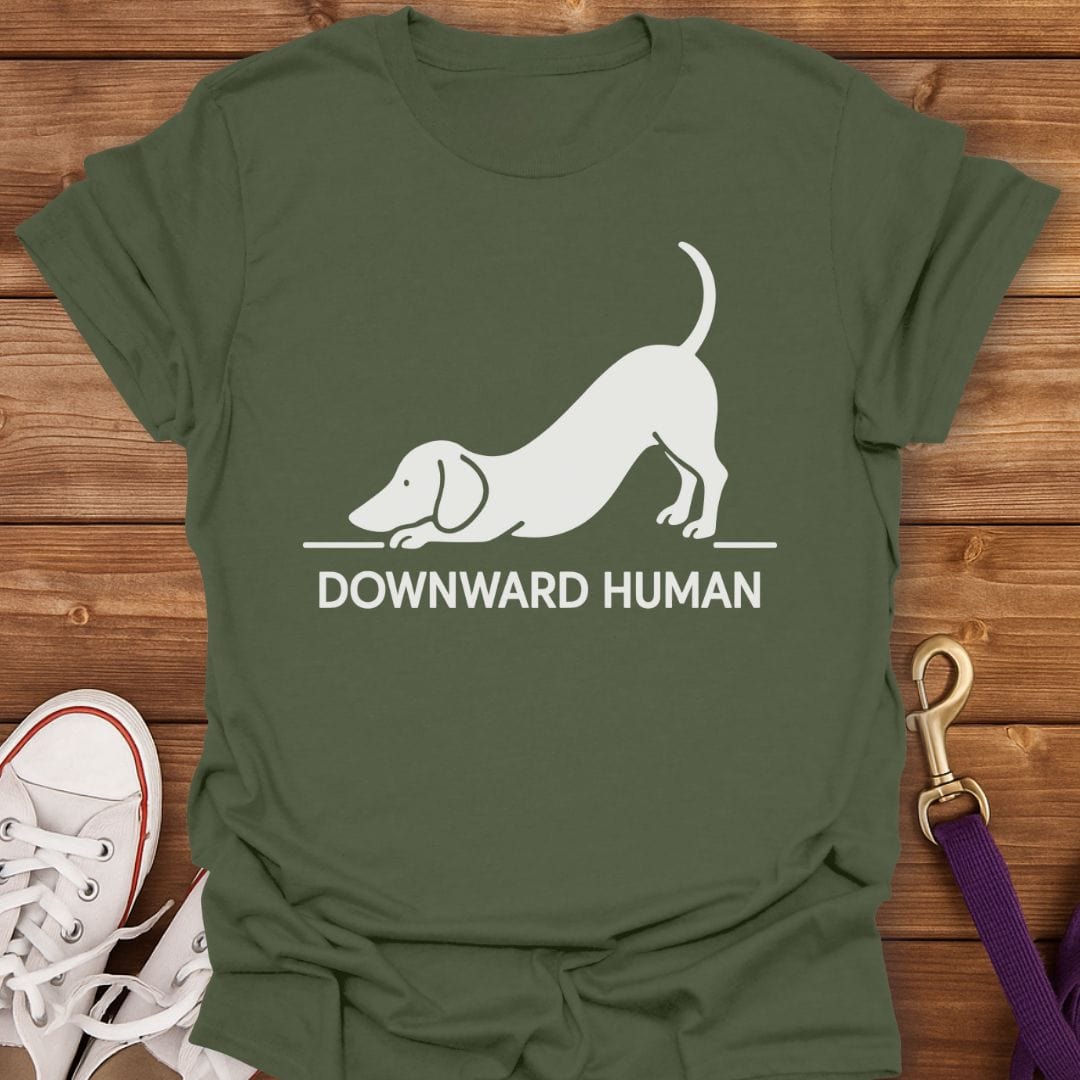 Downward Human Dachshund T-Shirt Military Green / S