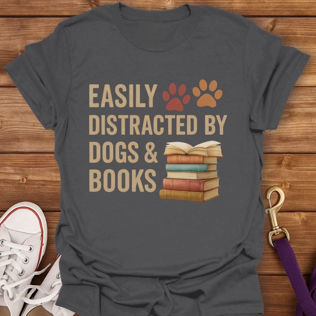 Easily Distracted by Dogs and Books T-Shirt Charcoal / S