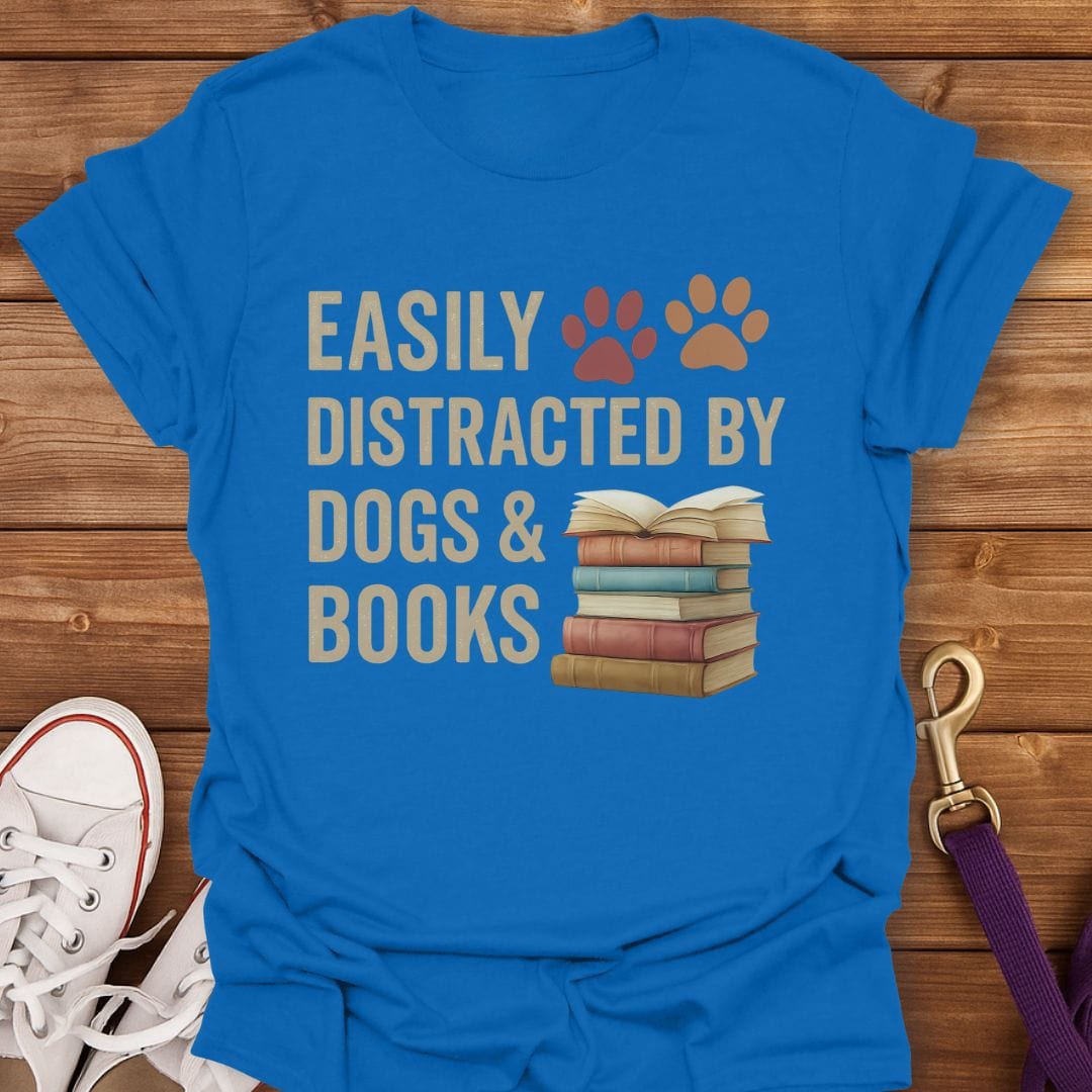 Easily Distracted by Dogs and Books T-Shirt Royal / S
