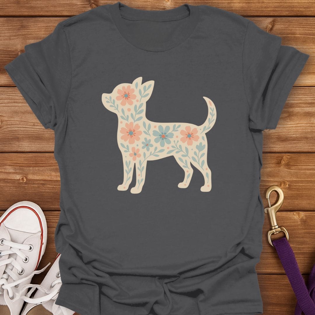 Floral Chihuahua Silhouette T-Shirt Charcoal / S