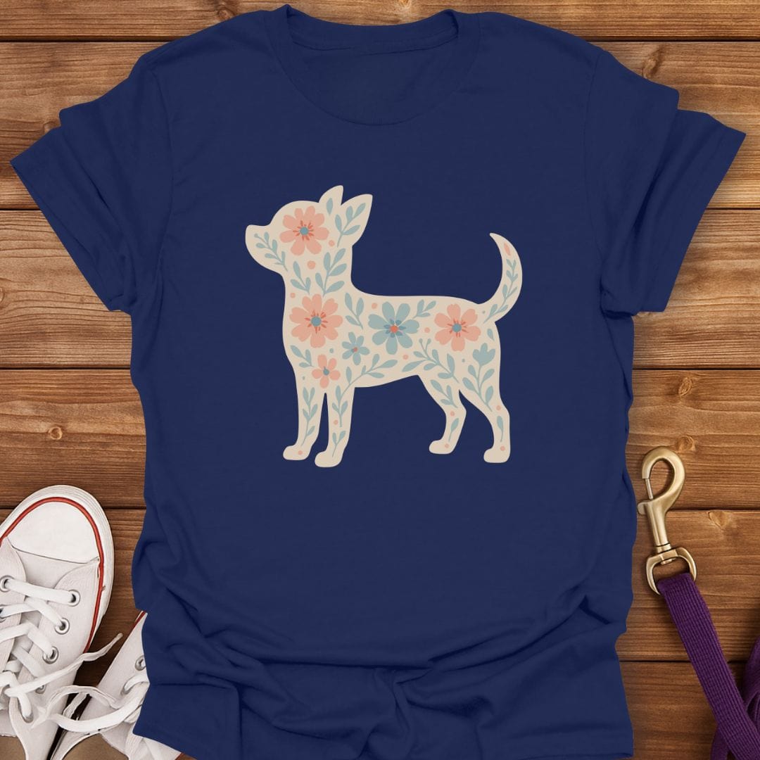 Floral Chihuahua Silhouette T-Shirt Navy / S