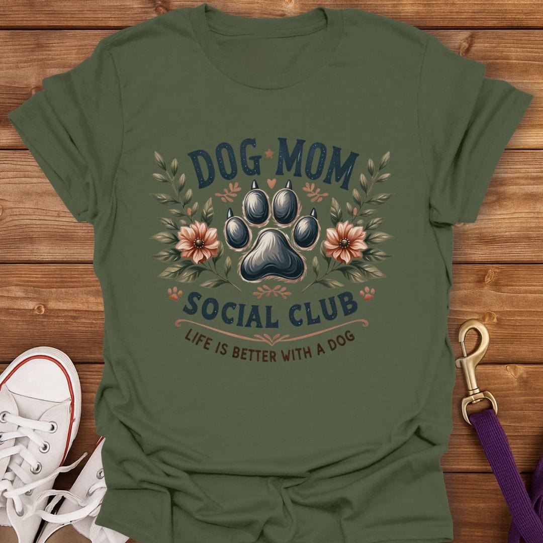 Floral Paw Dog Mama Club T-Shirt Military Green / S