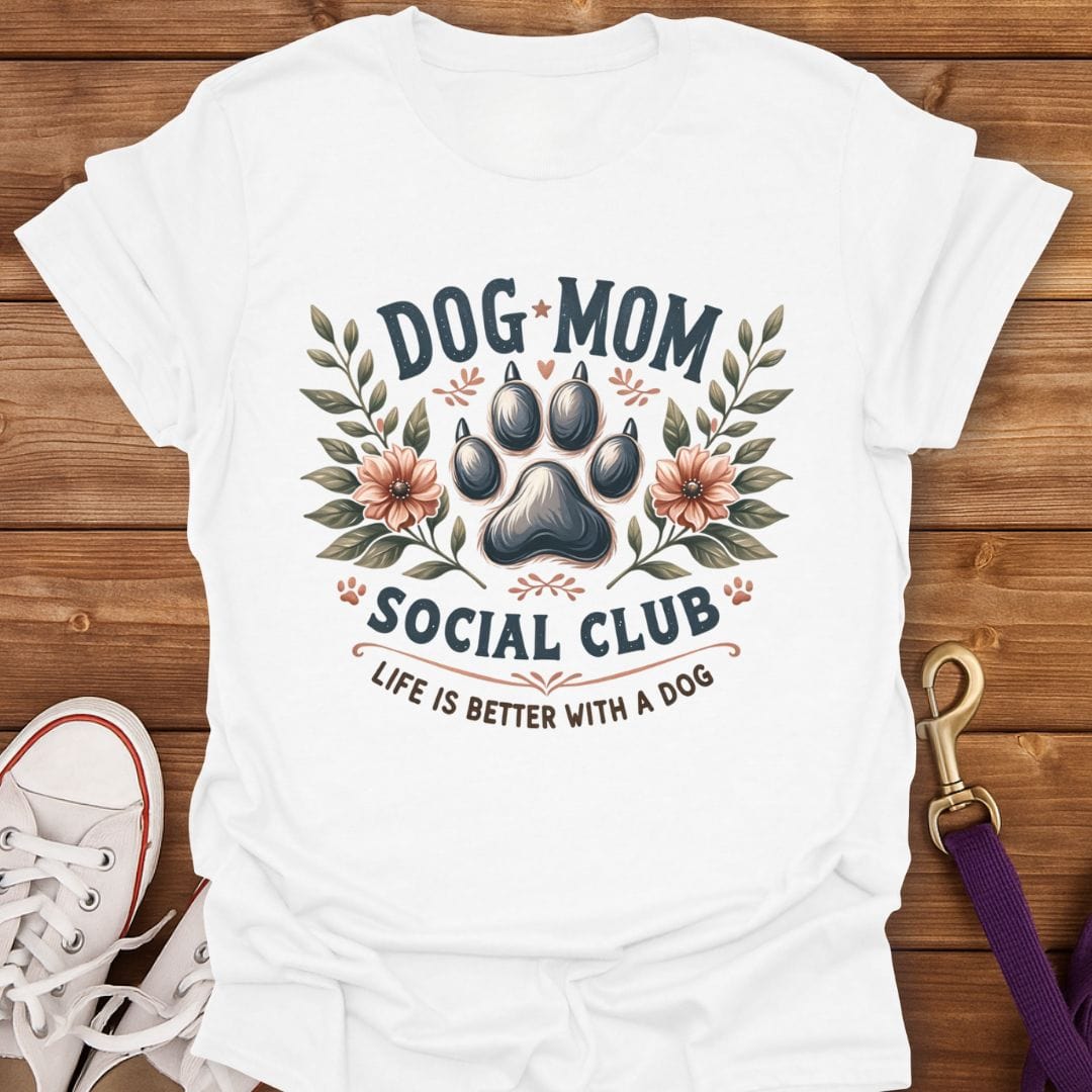 Floral Paw Dog Mama Club T-Shirt White / S
