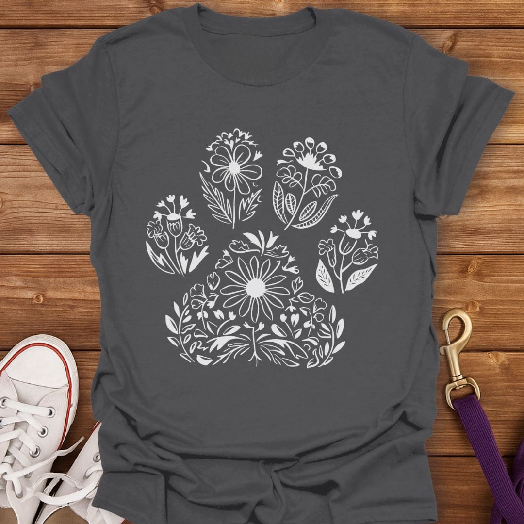 Floral Paw Print T-Shirt Charcoal / S