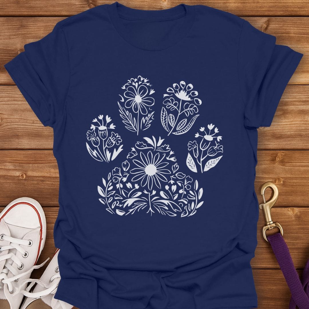 Floral Paw Print T-Shirt Navy / S
