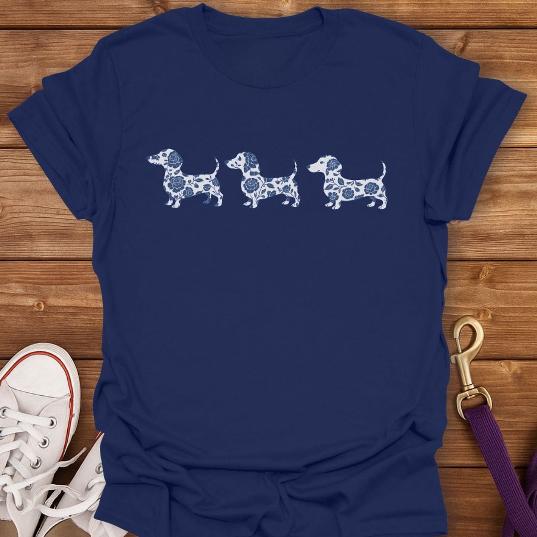 Floral Trio Dachshund T-Shirt Navy / S