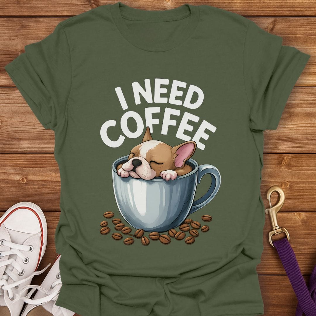 French Bulldog Coffee Nap T-Shirt Military Green / S