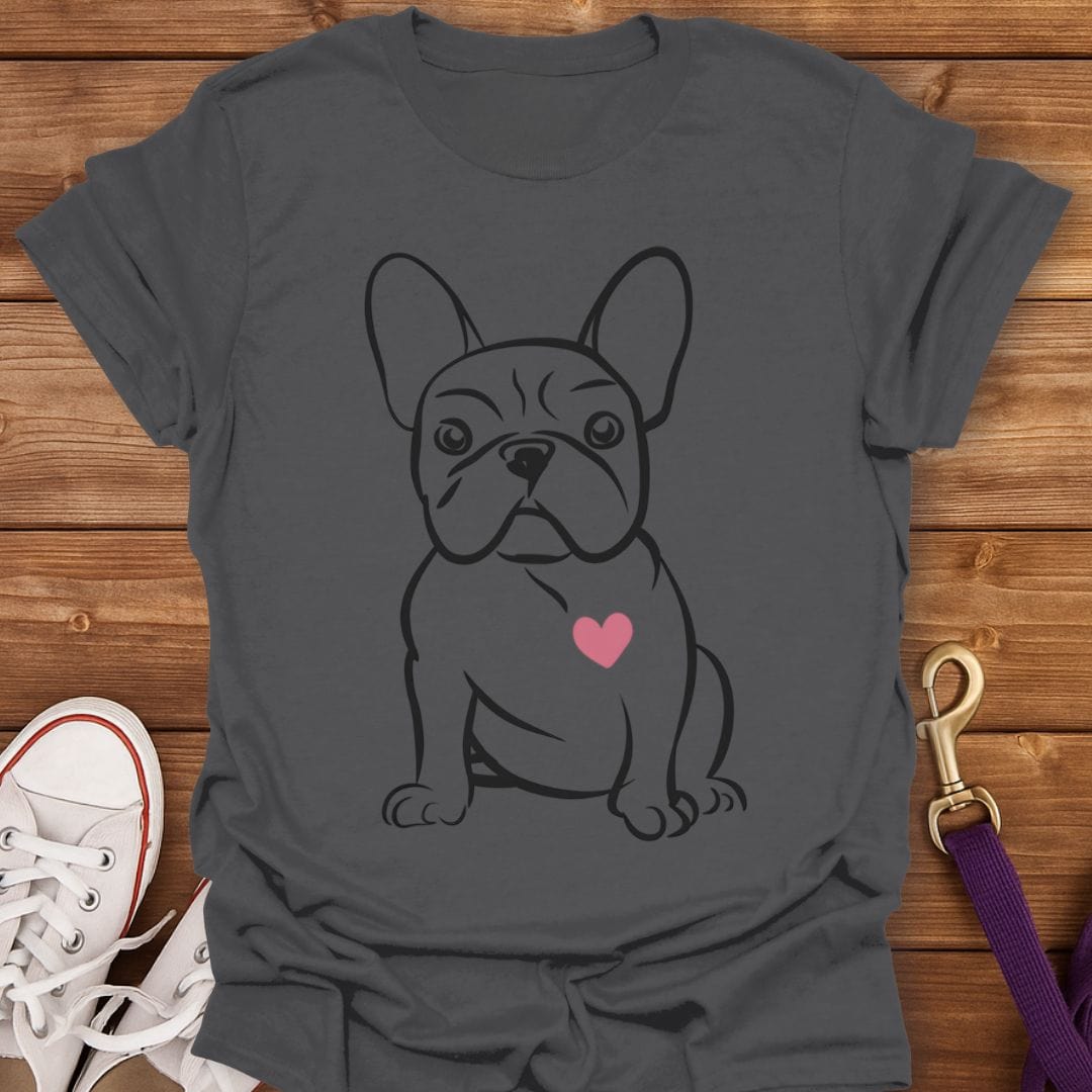 Frenchie Heart Line Art T-Shirt Charcoal / S