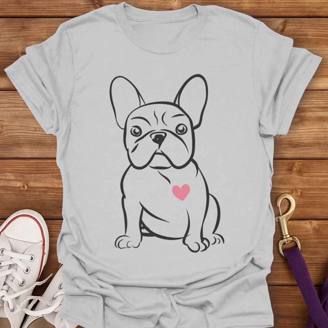 Frenchie Heart Line Art T-Shirt Ice Grey / S