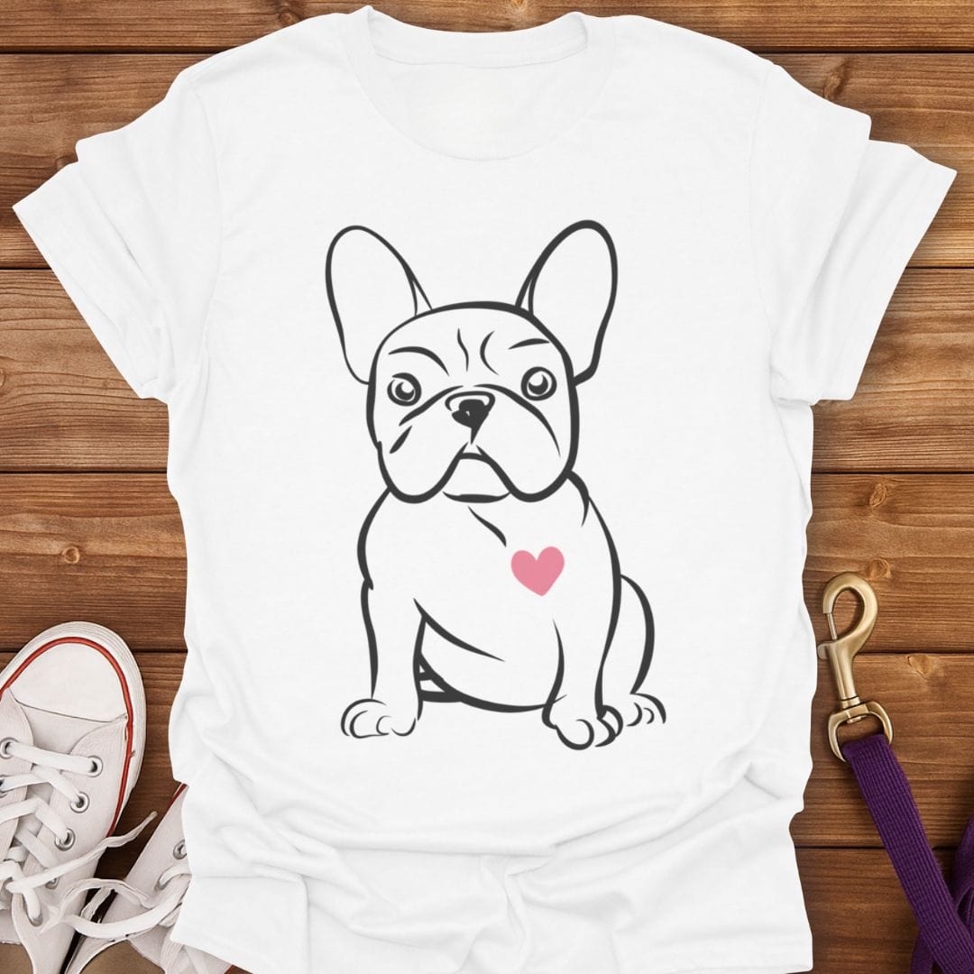 Frenchie Heart Line Art T-Shirt White / S