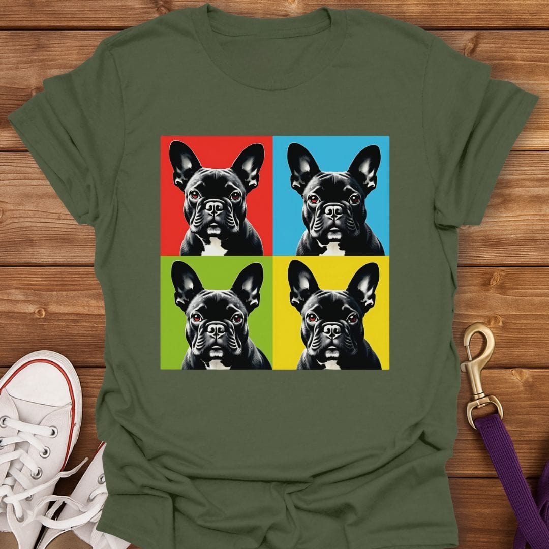 Frenchie Pop Art Squares T-Shirt Military Green / S