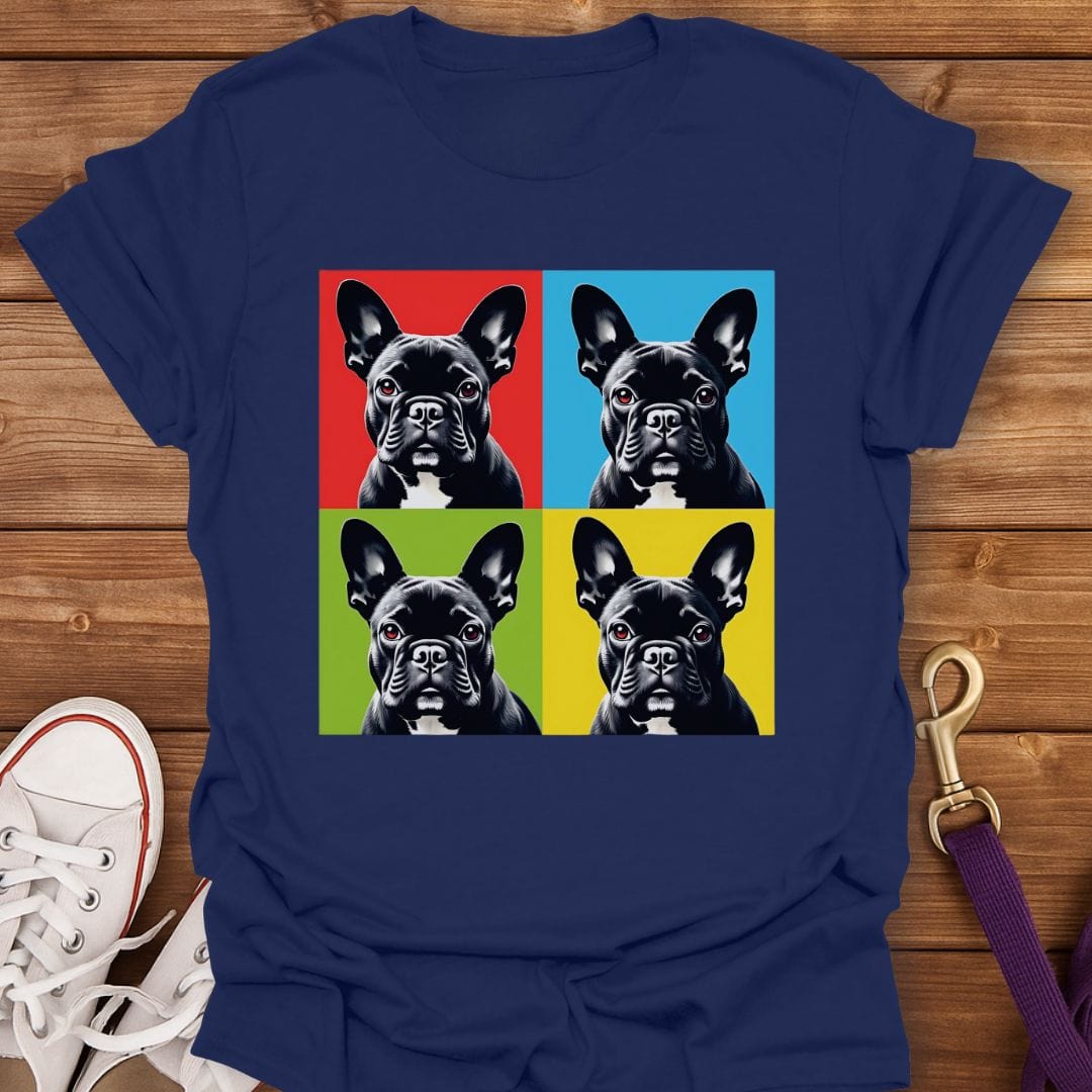 Frenchie Pop Art Squares T-Shirt Navy / S