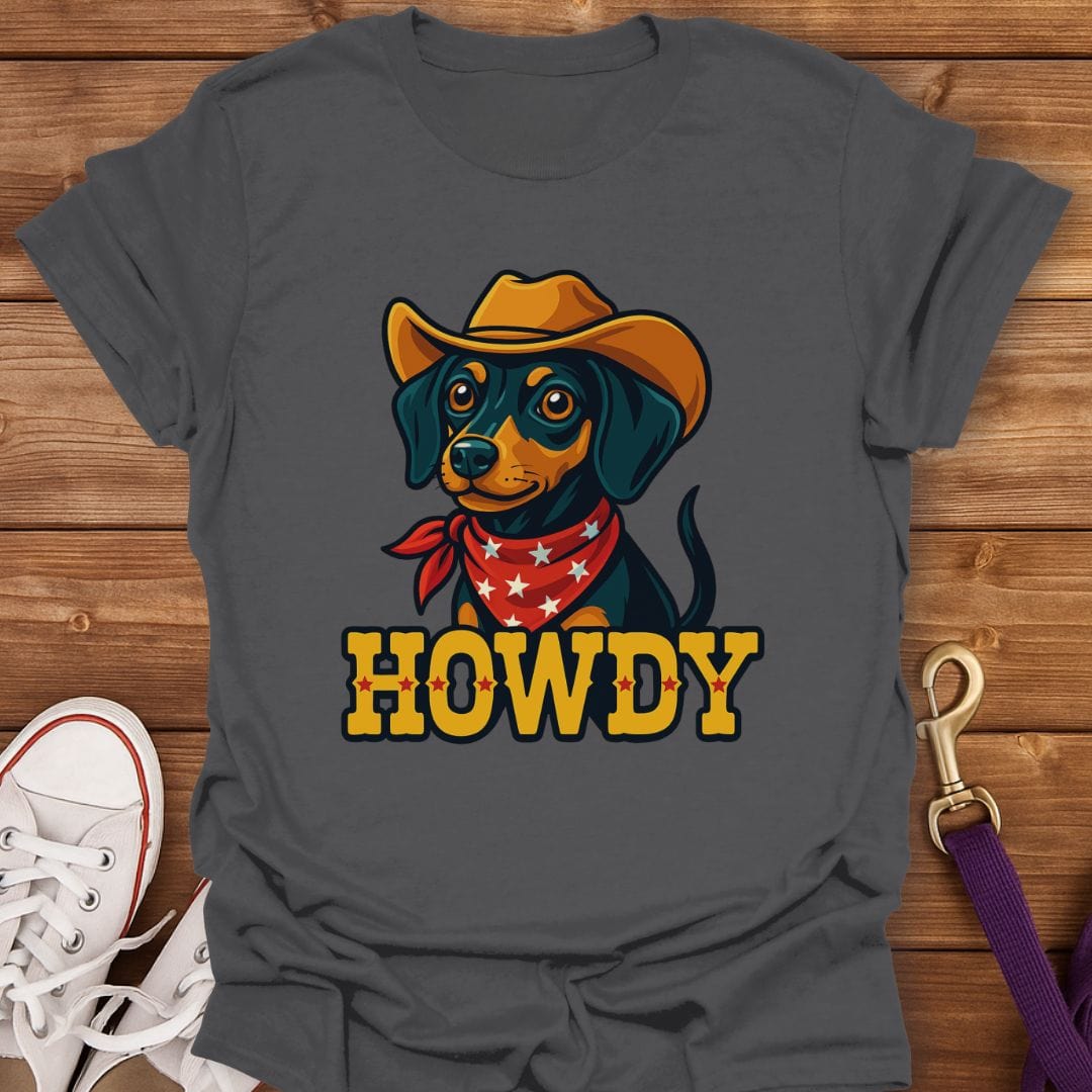Howdy Cowboy Min Pin T-Shirt Charcoal / S