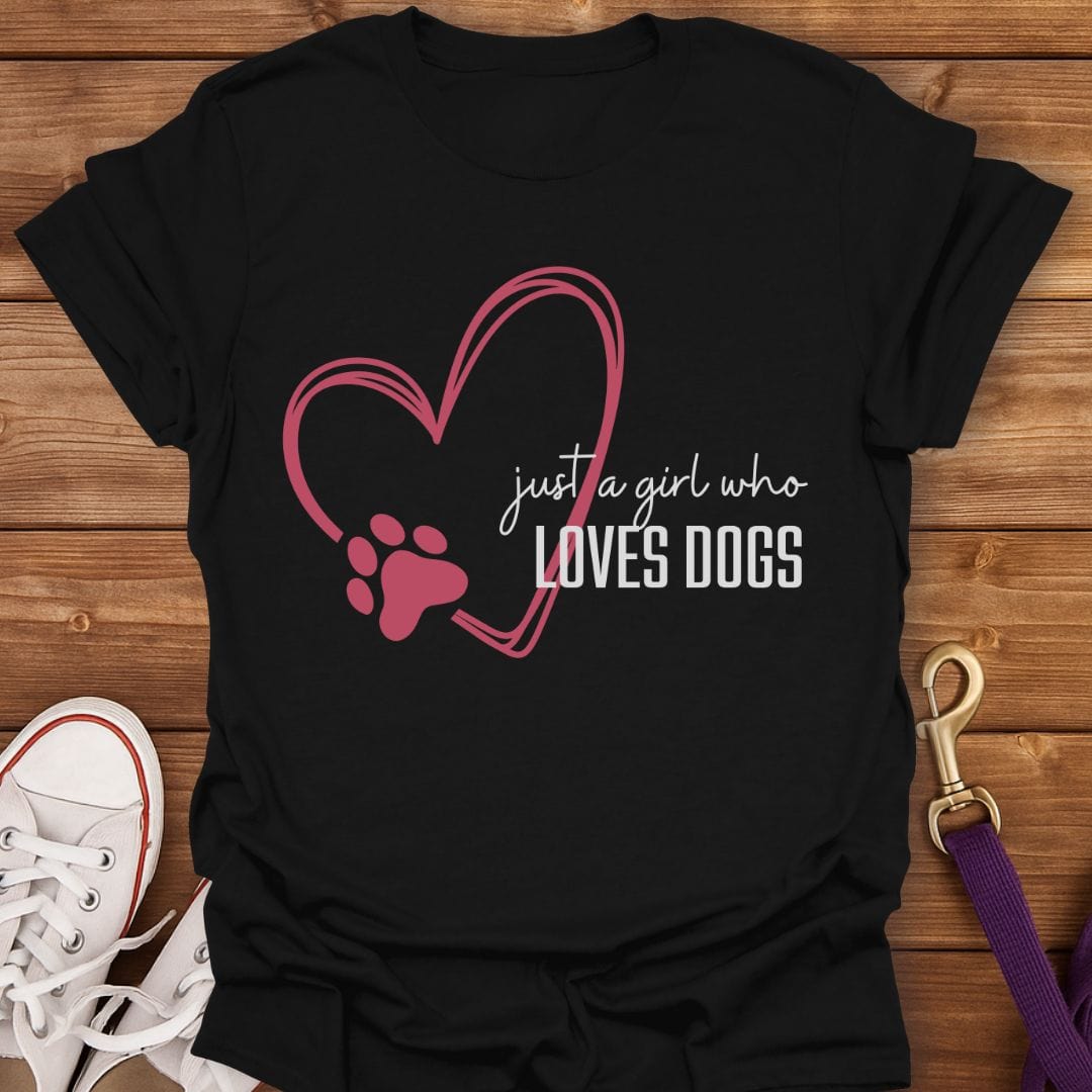 Just a Girl Who Loves Dogs Heart T-Shirt Black / S