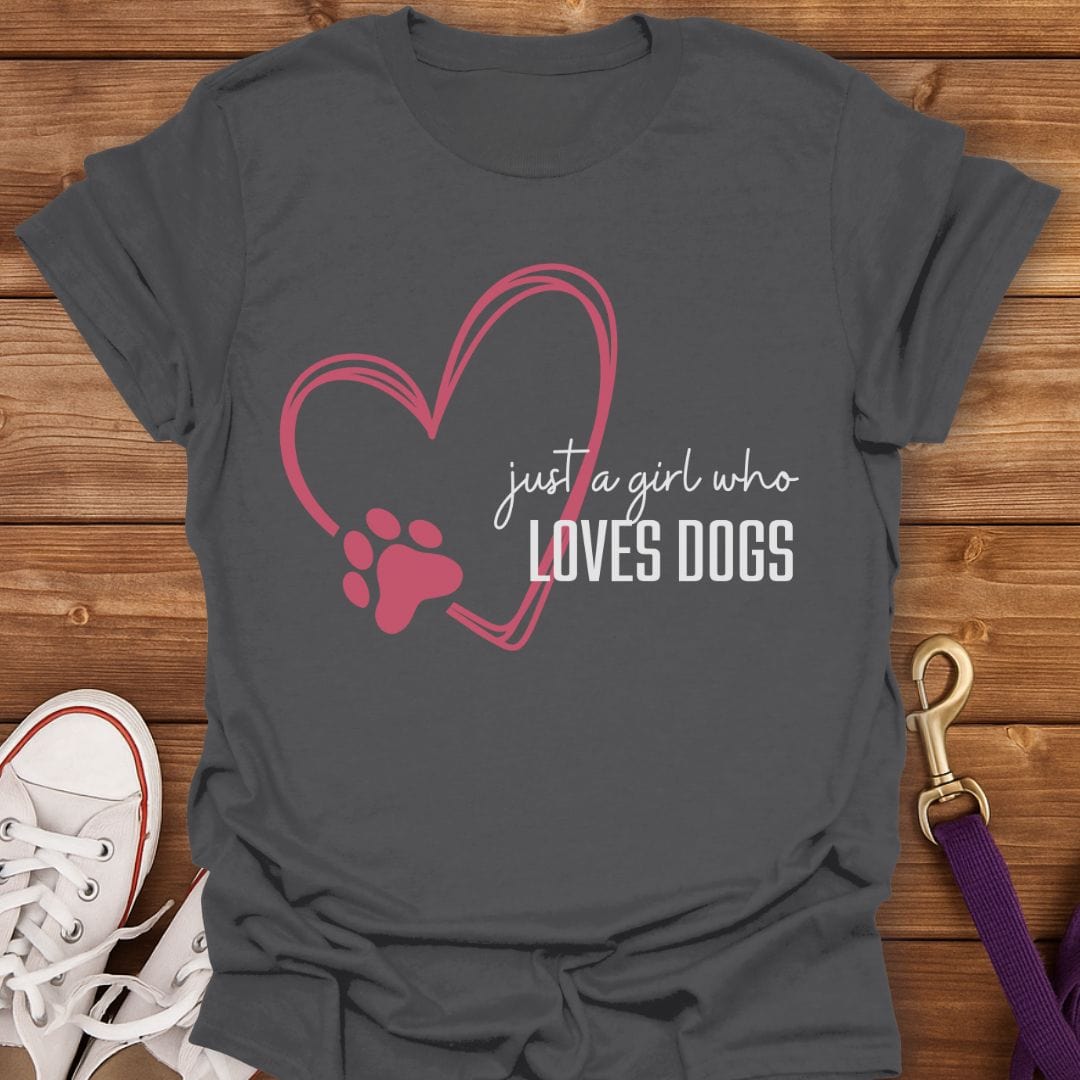 Just a Girl Who Loves Dogs Heart T-Shirt Charcoal / S