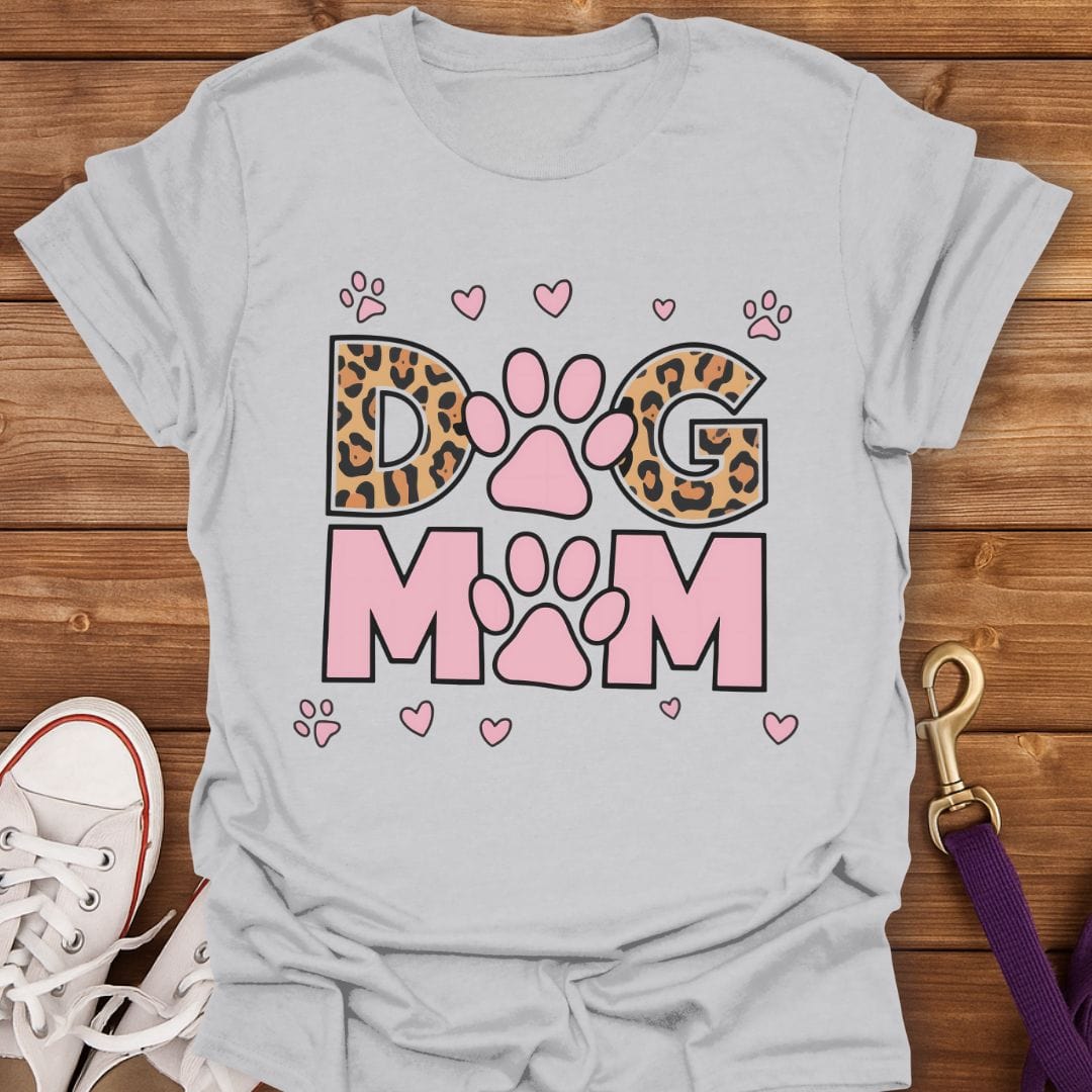 Leopard Print Dog Mom T-Shirt Ice Grey / S