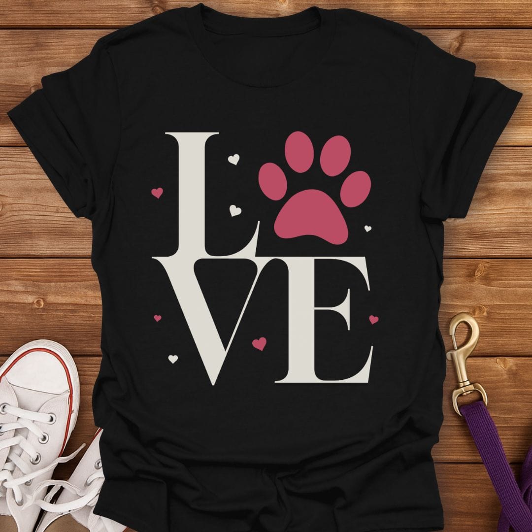 Love Paw Print Heart T-Shirt Black / S