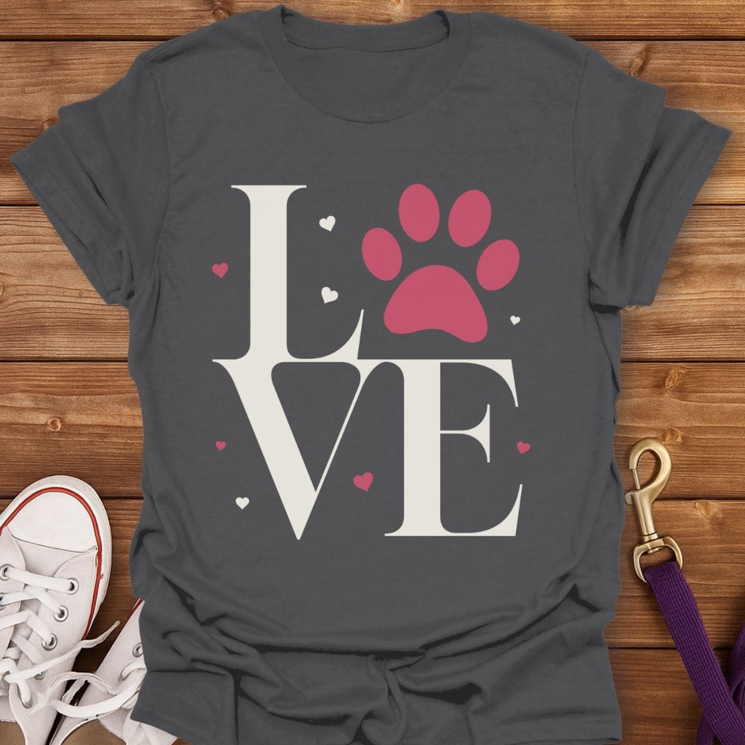 Love Paw Print Heart T-Shirt Charcoal / S