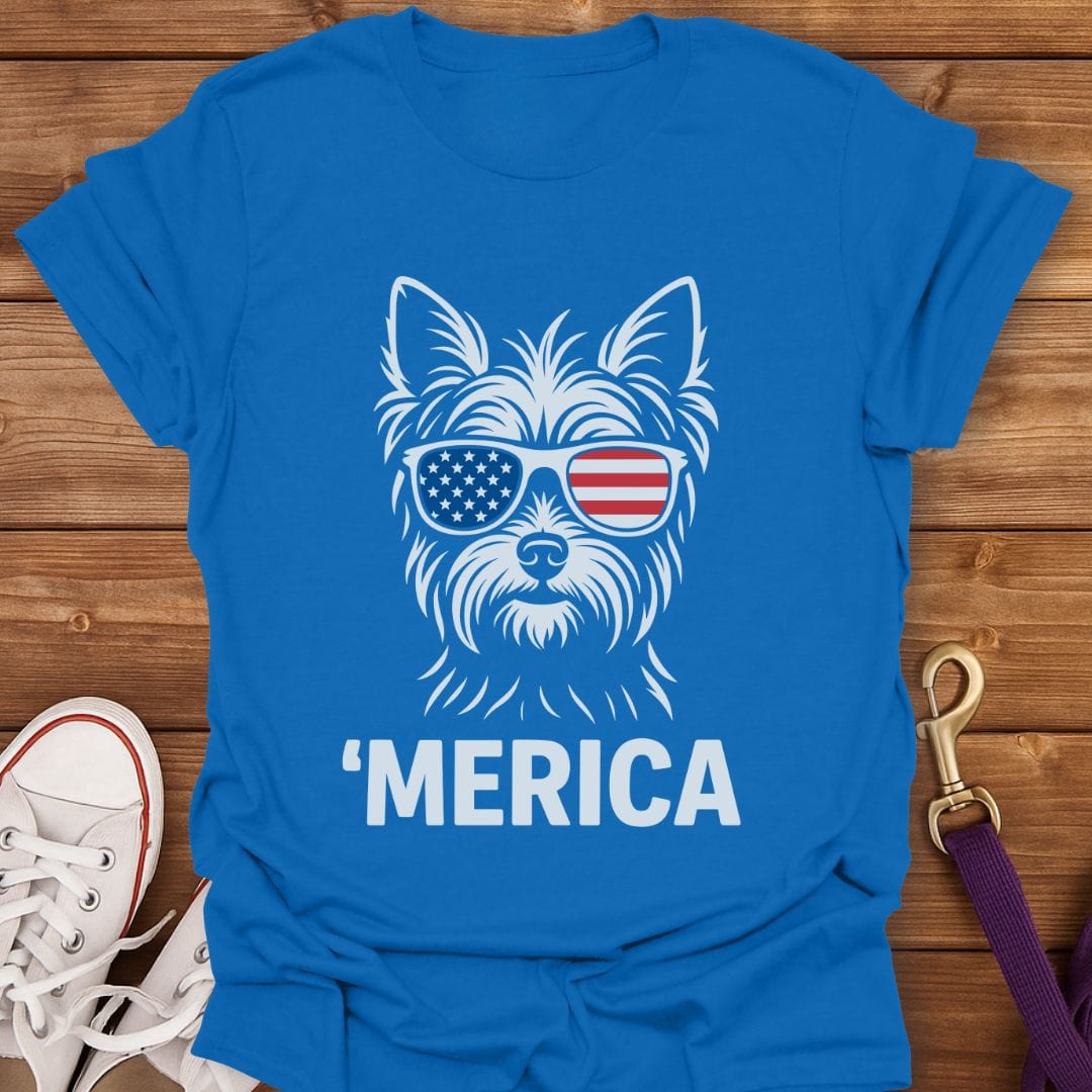 'Merica Yorkie Sunglasses T-Shirt Royal / S