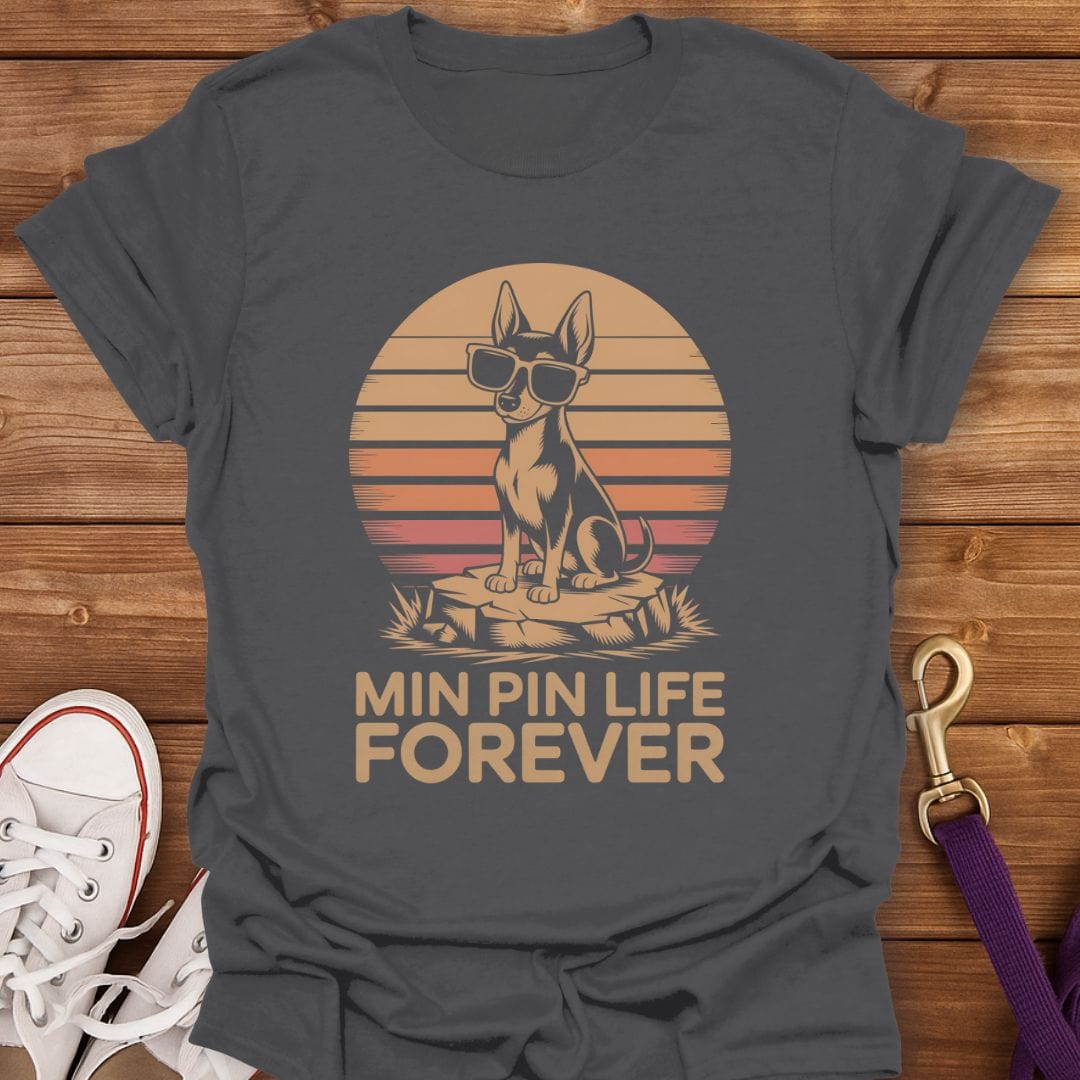 Min Pin Life Forever Retro Sunset T-Shirt Charcoal / S