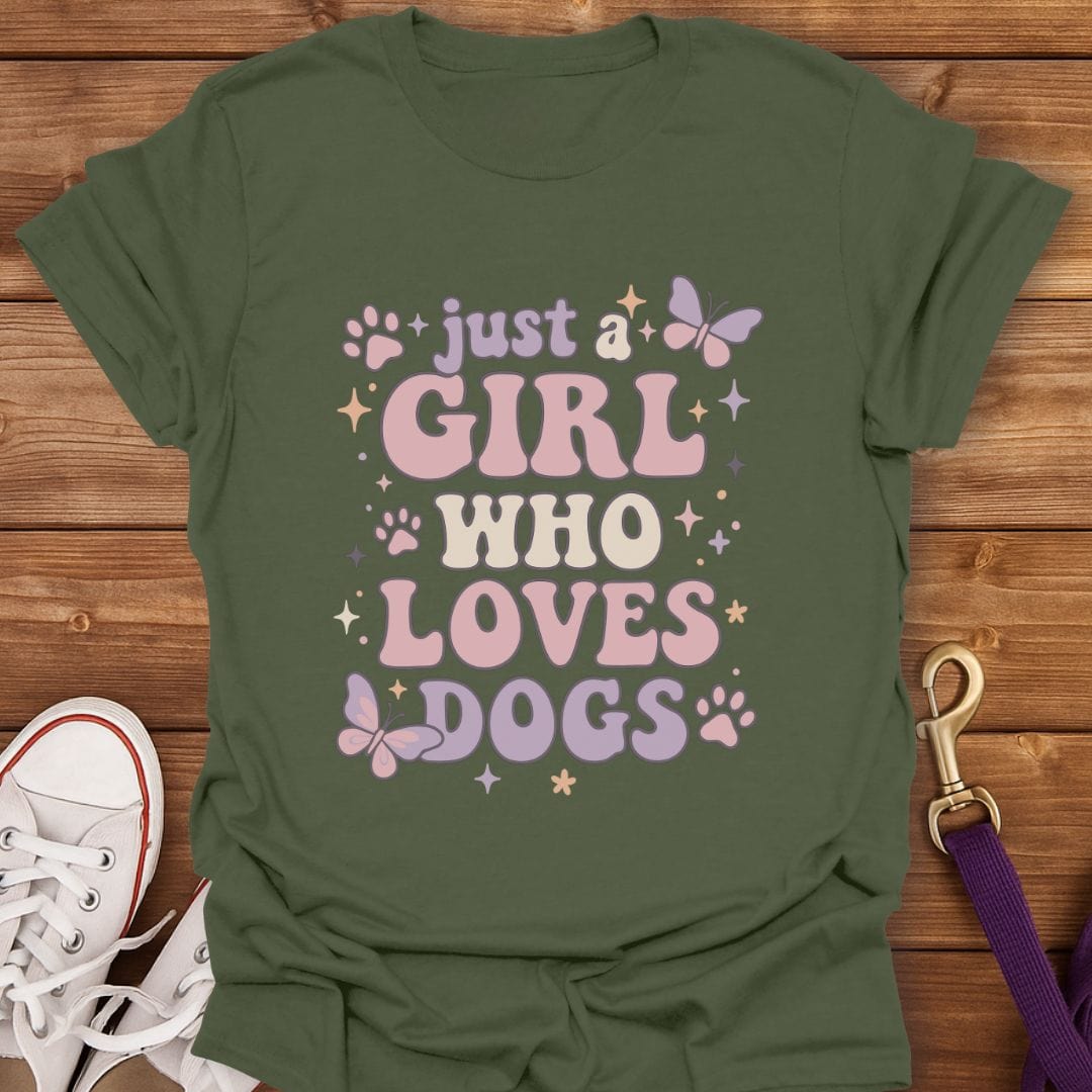 Pastel Dog Lover Girl T-Shirt Military Green / S