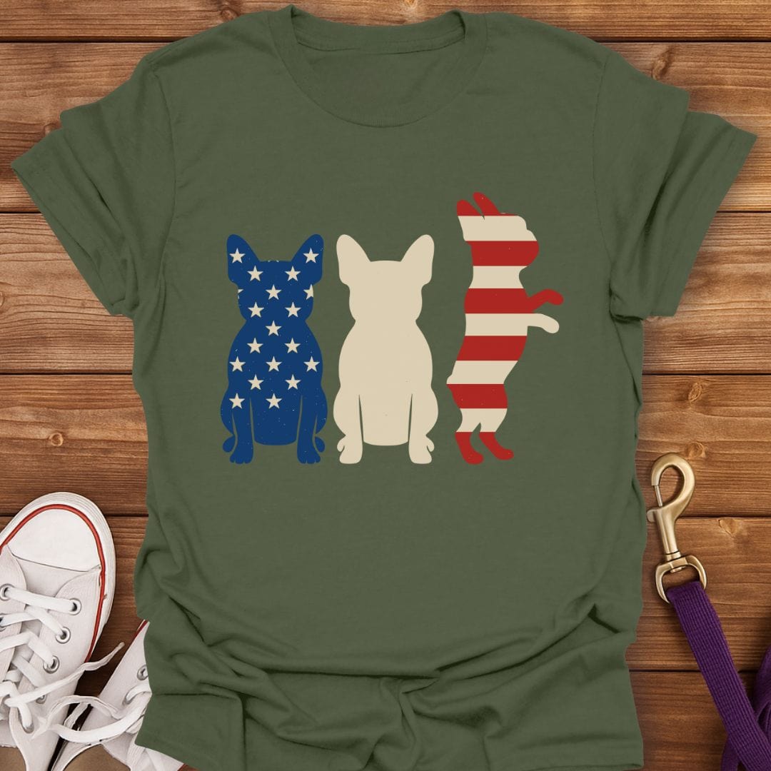 Patriotic Frenchie Trio T-Shirt Military Green / S