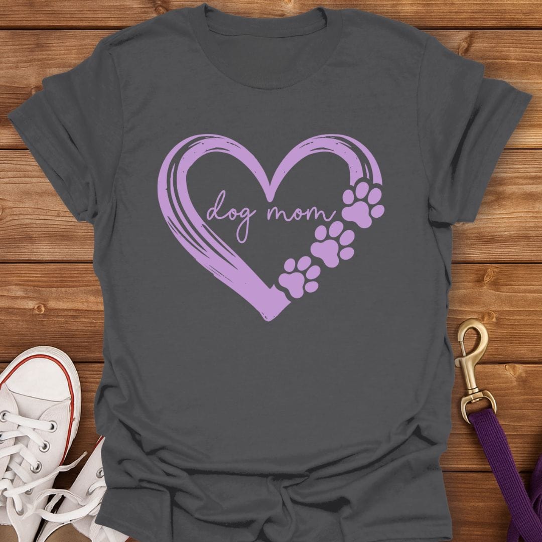 Paw Print Heart Dog Mom T-Shirt Charcoal / S