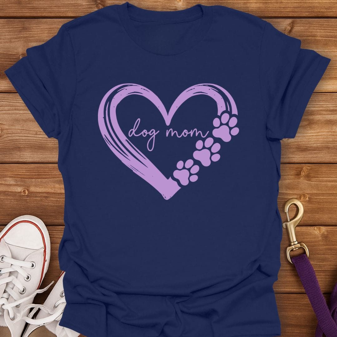Paw Print Heart Dog Mom T-Shirt Navy / S