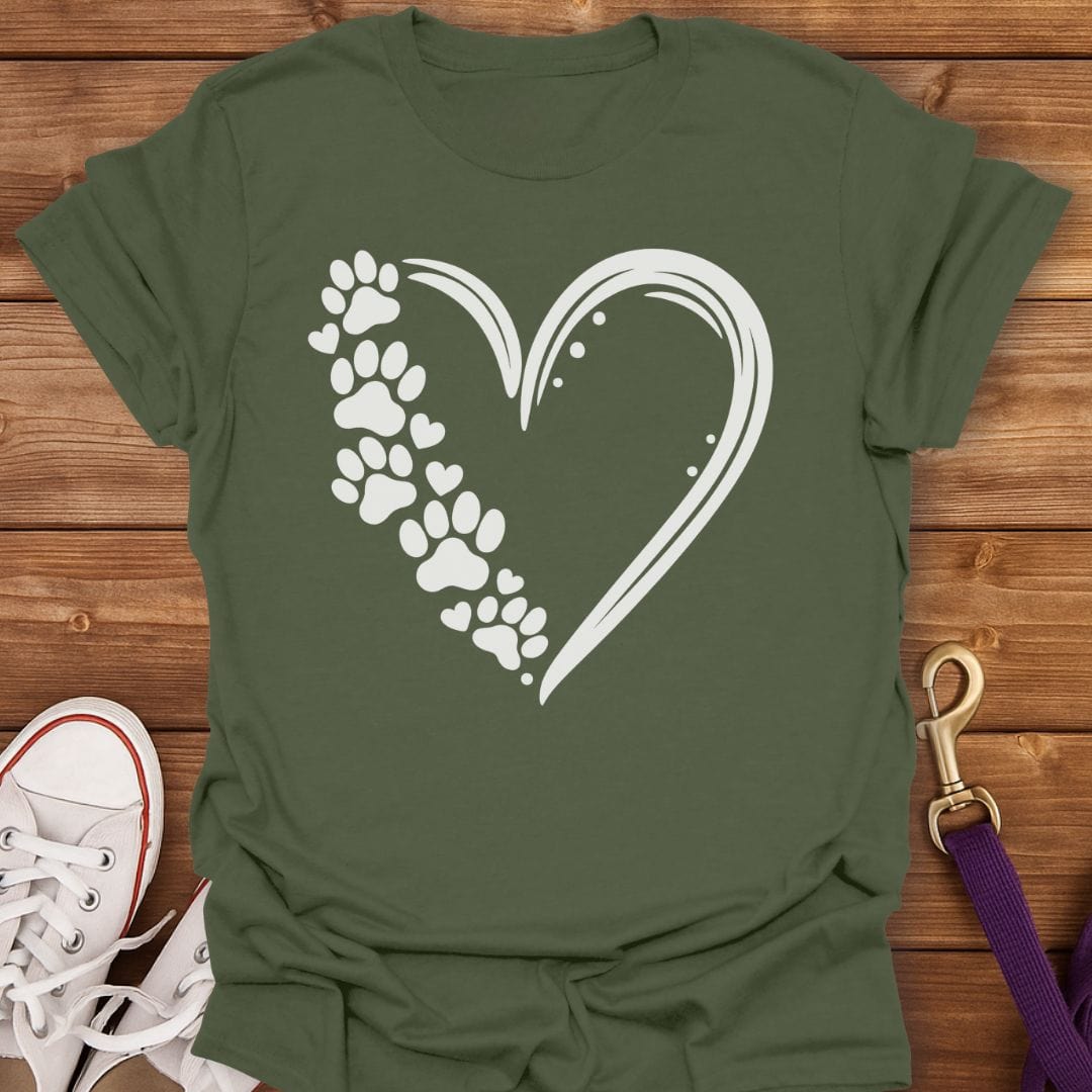 Paw Prints in My Heart T-Shirt Military Green / S