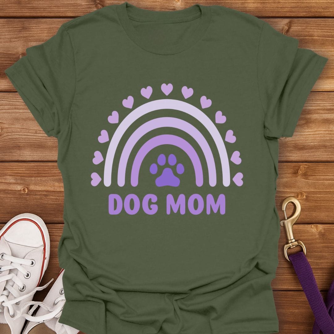 Pawprints & Rainbows Dog Mom T-Shirt Military Green / S