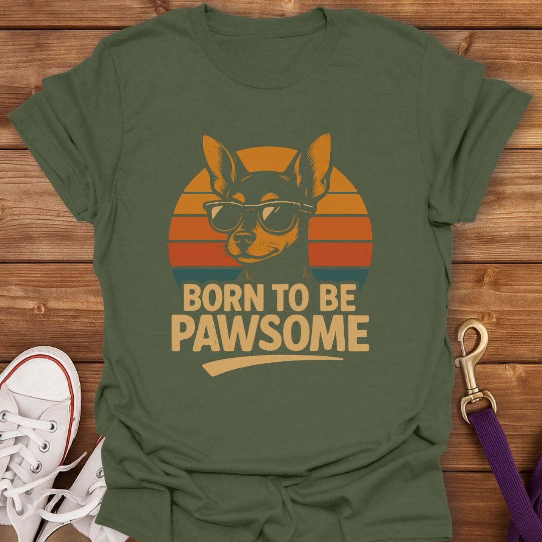 Pawsome Vibes Only Min Pin T-Shirt Military Green / S