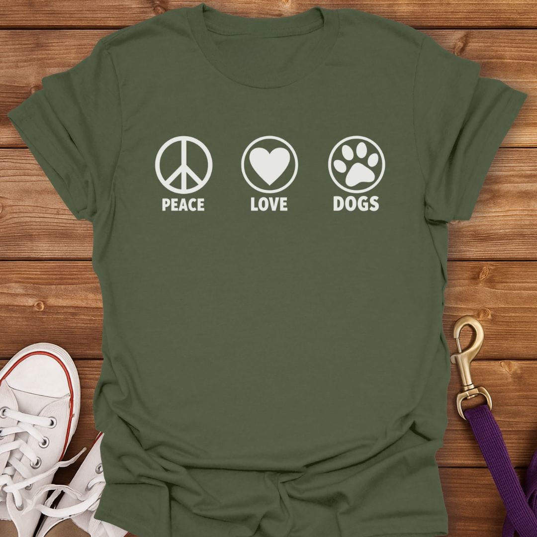 Peace Love Dogs Icons T-Shirt Military Green / S