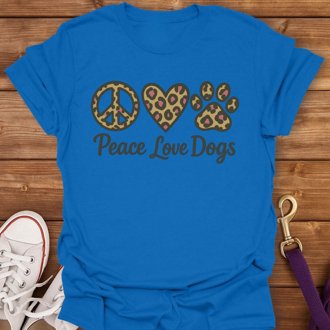 Peace Love Dogs Leopard Print T-Shirt Royal / S