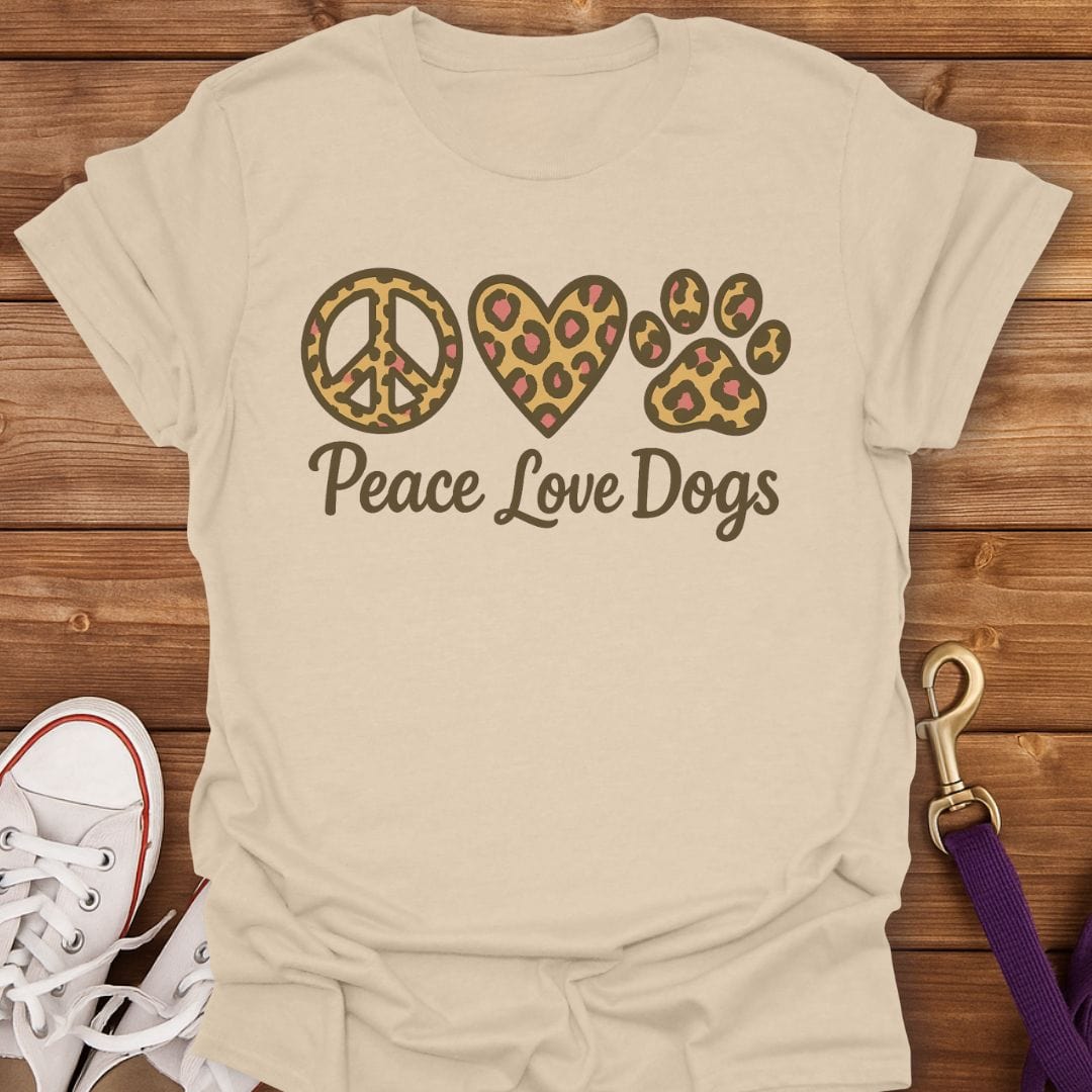Peace Love Dogs Leopard Print T-Shirt Sand / S
